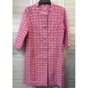 Lilly Pulitzer Womens Pink/White Patterned A-Line Button-Up Dress Coat Size 6.